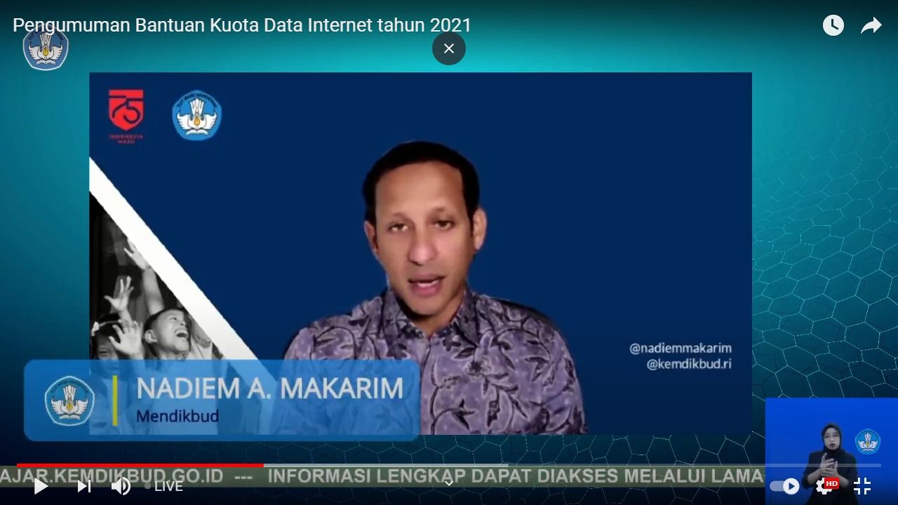 Kemendikbud Lanjutkan Kebijakan Bantuan Kuota Data Internet Tahun 2021